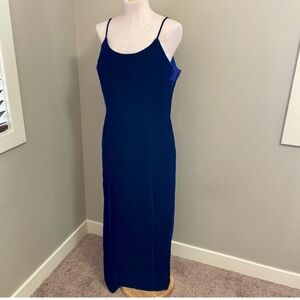 Women's Navy Blue Slip Maxi Dress - Elegant Spaghetti Strap